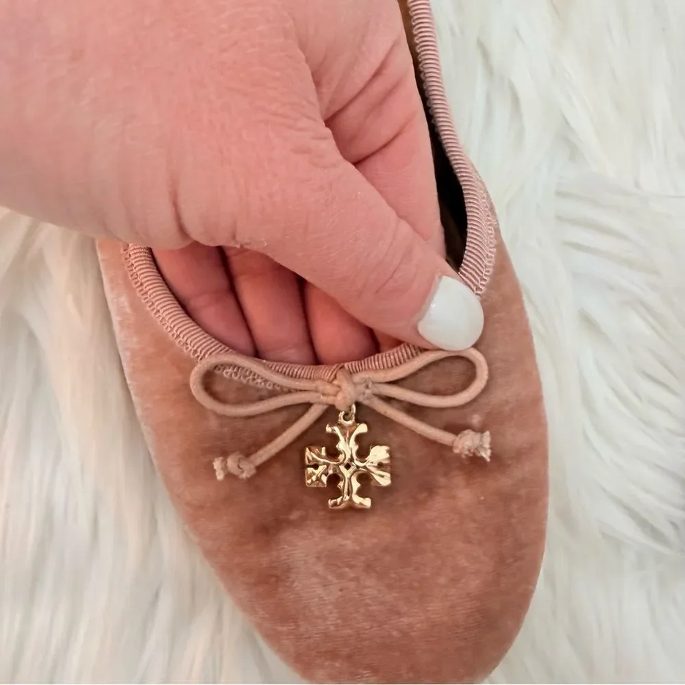 Tory‎ Burch Charm Pink Velvet Grosgrain Ballet Flats - Size 8.5